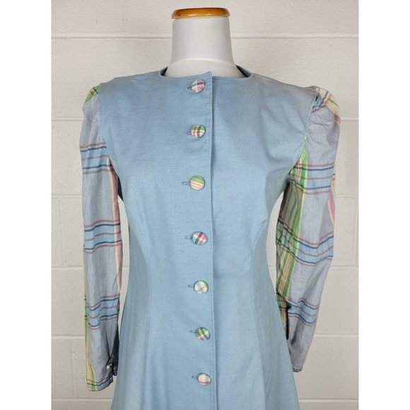 Vtg My Heroes Have Always Been Coyboys Blue Plaid Prairie Dress M? - Picture 2 of 11